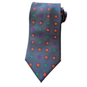 Huntington Silk Tie Navy Blue Polka Dots Red Purple Green Business Office